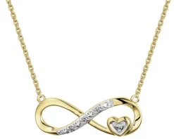 Naszyjnik z żółtego złota z diamentami - agrafka, serce - 0,02 ct - próba 375