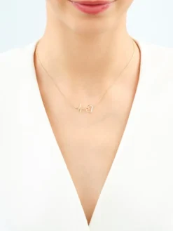 Naszyjnik z żółtego złota z diamentami - serce, EKG serca - 0,01 ct - próba 585