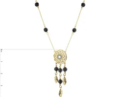 Naszyjnik z żółtego złota z diamentami i agatami - łapacz snów - próba 375