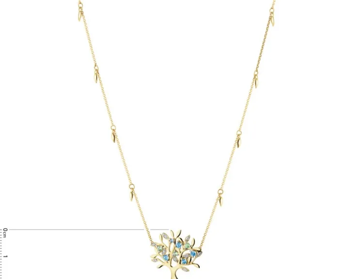 Naszyjnik z żółtego złota z diamentami, topazami i peridotami - drzewko - próba 375