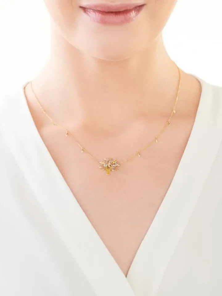 Naszyjnik z żółtego złota z diamentami, topazami i peridotami - drzewko - próba 375