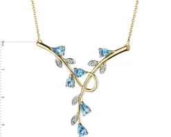 Naszyjnik z żółtego złota z diamentami i topazami - liście - próba 375