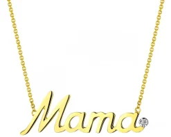 Naszyjnik z żółtego złota z diamentem - mama - 0,005 ct - próba 375