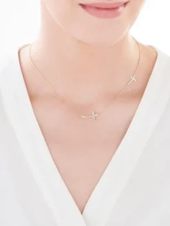 Naszyjnik z żółtego złota z diamentem, kamieniami szlachetnymi i ozdobnymi - krzyż - próba 375