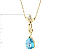 Naszyjnik z żółtego złota z diamentem i topazem - liść - próba 585