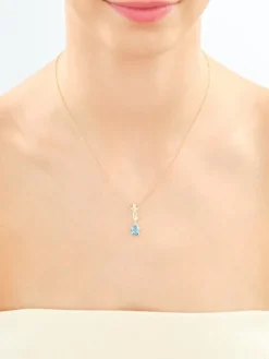 Naszyjnik z żółtego złota z diamentem i topazem - liść - próba 585