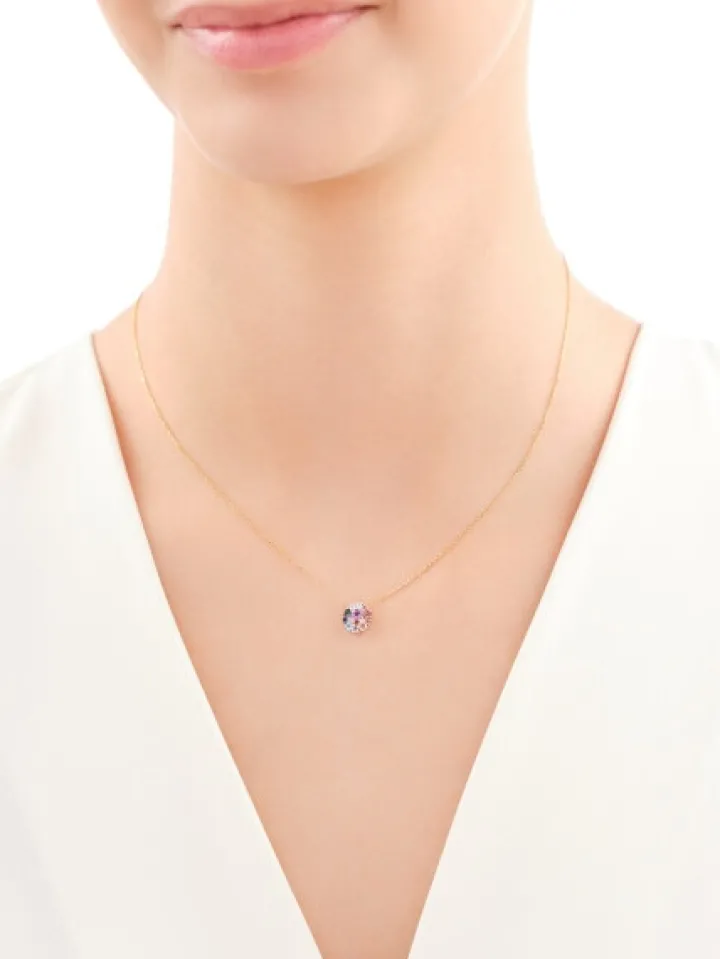 Naszyjnik z żółtego złota z diamentem, kamieniami szlachetnymi i ozdobnymi - próba 585