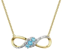 Naszyjnik z żółtego złota z diamentami i topazami London Blue - nieskończoność - próba 375