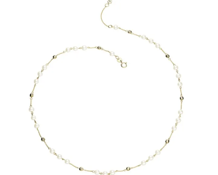 Naszyjnik z żółtego złota z diamentem i perłami - próba 375
