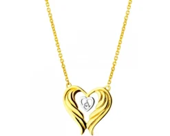 Naszyjnik z żółtego złota z diamentem - skrzydła, serce - 0,005 ct - próba 375