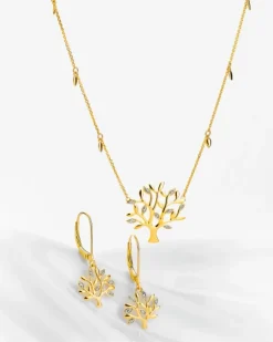 Naszyjnik z żółtego złota z diamentami - drzewko - 0,01 ct - próba 375