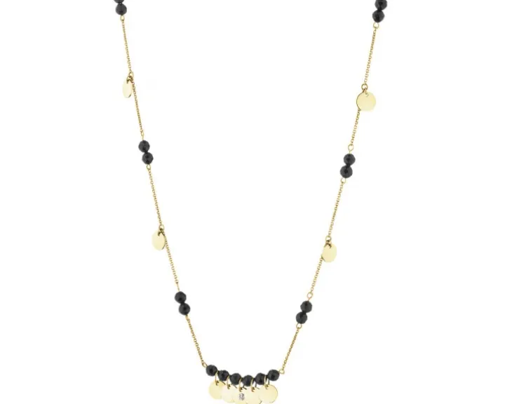 Naszyjnik z żółtego złota z diamentem i agatami - próba 375