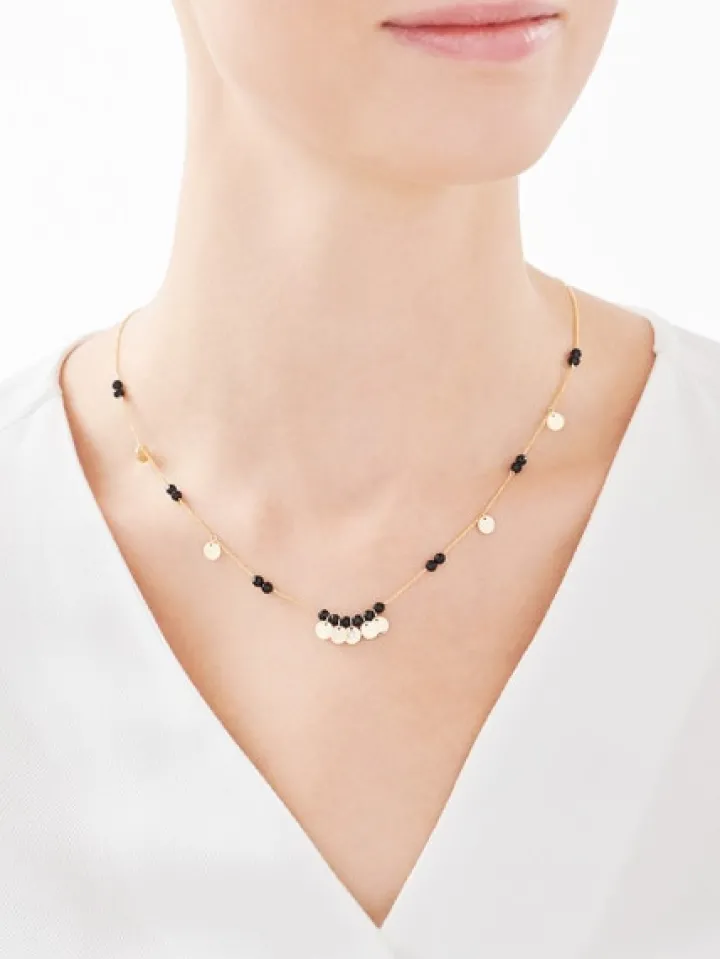 Naszyjnik z żółtego złota z diamentem i agatami - próba 375