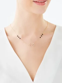 Naszyjnik z żółtego złota z diamentami i agatami - EKG serca - próba 585