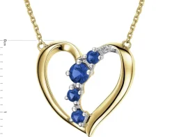 Naszyjnik z żółtego złota z diamentem i szafirami syntetycznymi - serce - próba 375