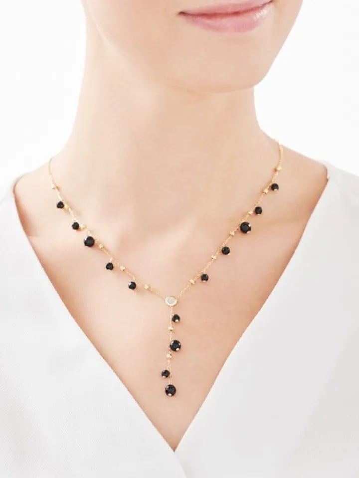 Naszyjnik z żółtego złota z diamentem i agatami - kulki - próba 375