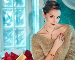 Naszyjnik z żółtego złota z diamentem i agatami - kulki - próba 375