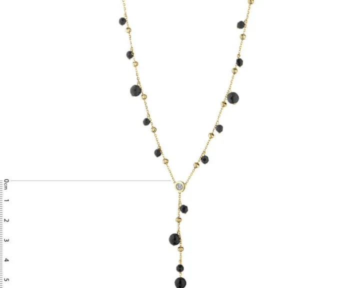 Naszyjnik z żółtego złota z diamentem i agatami - kulki - próba 375