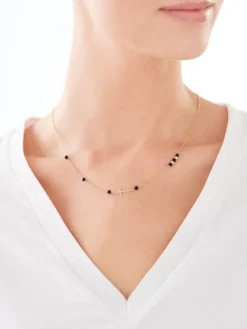 Naszyjnik z żółtego złota z diamentem i agatami - krzyż - próba 375