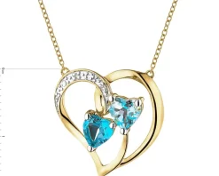 Naszyjnik z żółtego złota z diamentami i topazami - serca - próba 375