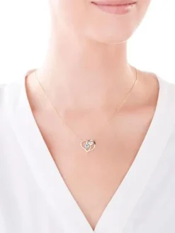 Naszyjnik z żółtego złota z diamentami i topazami - serca - próba 375