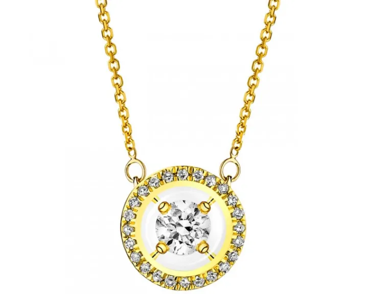 Naszyjnik z żółtego złota z diamentami - koło - 0,15 ct - próba 585