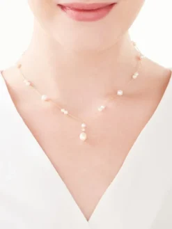 Naszyjnik z żółtego złota z diamentem i perłami - próba 585