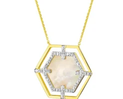 Naszyjnik z żółtego złota z diamentami i masą perłową - próba 585