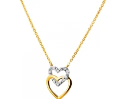 Naszyjnik z żółtego złota z diamentami - serca - 0,01 ct - próba 375