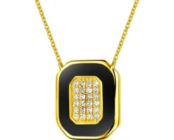 Naszyjnik z żółtego złota z diamentami i emalią - 0,08 ct - próba 585