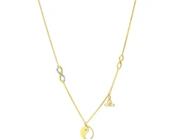 Naszyjnik z żółtego złota z diamentami - yin yang, nieskończoność - 0,01 ct - próba 375