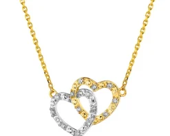 Naszyjnik z żółtego złota z diamentami - serca - 0,04 ct - próba 375
