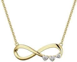 Naszyjnik z żółtego złota z diamentami - nieskończoność, serca - 0,01 ct - próba 375