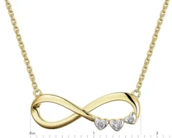 Naszyjnik z żółtego złota z diamentami - nieskończoność, serca - 0,01 ct - próba 375