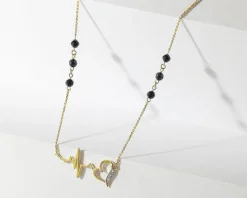 Naszyjnik z żółtego złota z diamentami i agatami - EKG serca - próba 375
