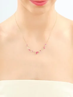 Naszyjnik z żółtego złota z diamentami i rubinami syntetycznymi - próba 375