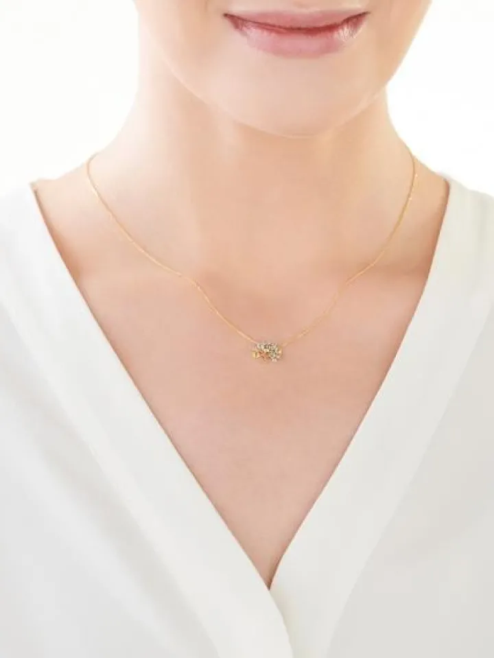 Naszyjnik z żółtego złota z diamentami, peridotami i topazami - drzewko - próba 375