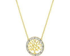 Naszyjnik z żółtego złota z diamentami - drzewko - 0,02 ct - próba 375