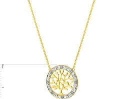 Naszyjnik z żółtego złota z diamentami - drzewko - 0,02 ct - próba 375