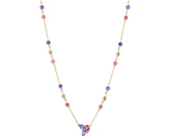 Naszyjnik z żółtego złota z diamentem, kamieniami szlachetnymi i ozdobnymi - kulki - próba 375