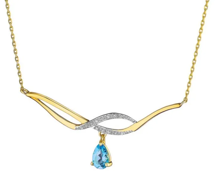 Naszyjnik z żółtego złota z diamentami i topazem - próba 375