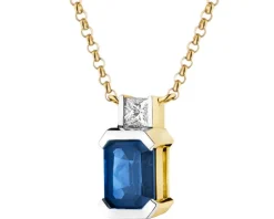 Naszyjnik z żółtego złota z diamentem i szafirem - próba 585