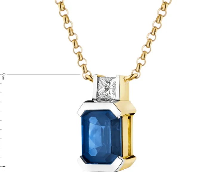 Naszyjnik z żółtego złota z diamentem i szafirem - próba 585