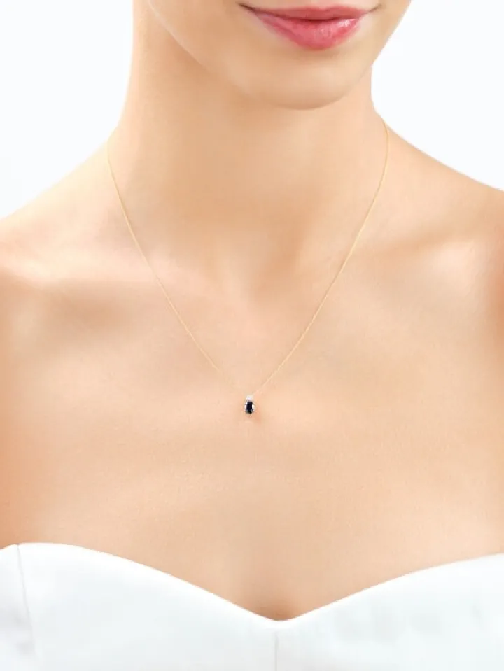 Naszyjnik z żółtego złota z diamentami i szafirem syntetycznym - próba 375