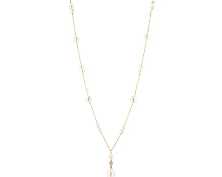 Naszyjnik z żółtego złota z diamentem i perłami - próba 375