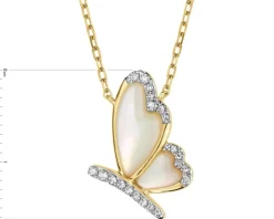 Naszyjnik z żółtego złota z diamentami i masą perłową - motyl - próba 585