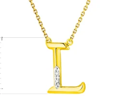 Naszyjnik z żółtego złota z diamentami - litera L - 0,006 ct - próba 375