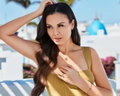 Naszyjnik z żółtego złota z diamentem i kamieniami ozdobnymi - koniczyna - próba 585