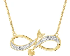 Naszyjnik z żółtego złota z diamentami - nieskończoność, serce - 0,008 ct - próba 375