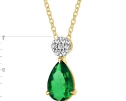 Naszyjnik z żółtego złota z diamentami i szmaragdem syntetycznym - próba 375
